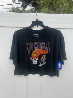 Los Angeles Lakers Majestic Threads Women's Boxy Cropped T-Shirt Small New